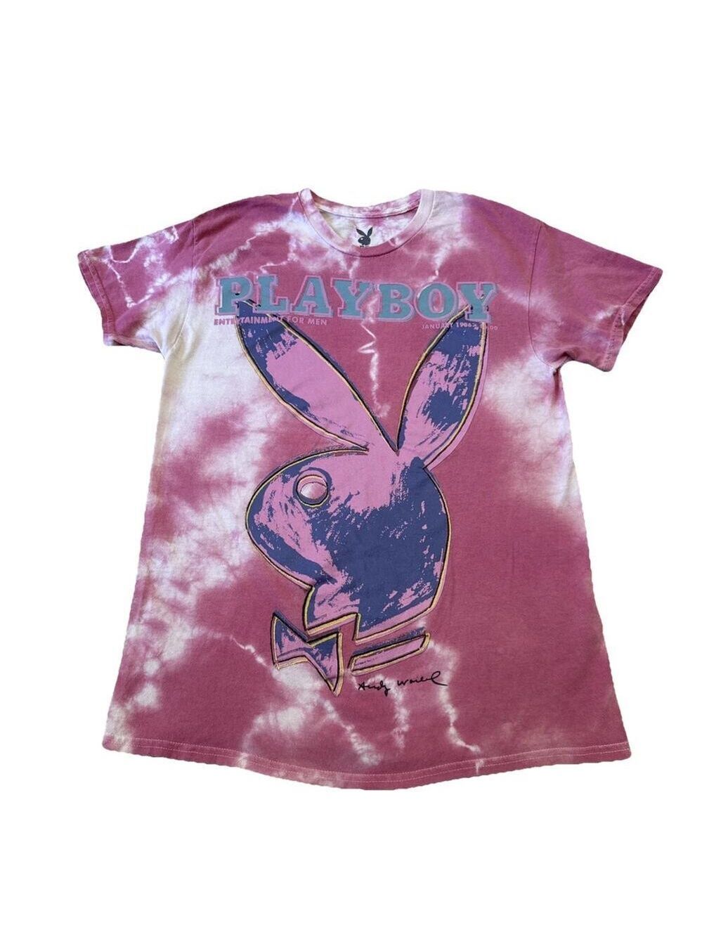 PLAYBOY Bunny / Tie Dye Graphic T-Shirt Adult Size MED Andy Warhol Pink Retro